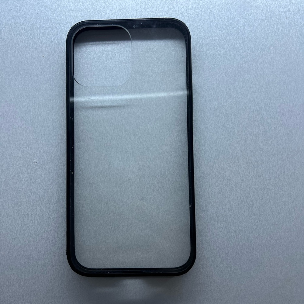 Clear with a black border Apple 13 pro max phone case